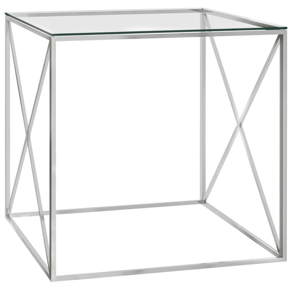 Vidaxl Konferenčný stolík strieborný 55x55x55 cm nehrdzavejúca oceľ a sklo